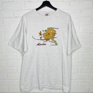 Vintage Alaska Shirt XL Single Stitch Tee Map Embroidered Patch 90s